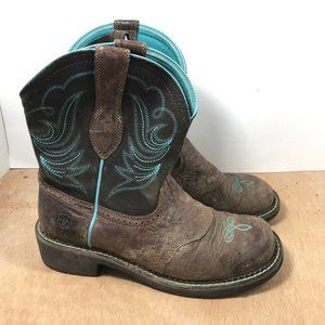 Ariat Brown Leather Blue Fatbaby Western Boots 10016238 Women’s Size 8.5